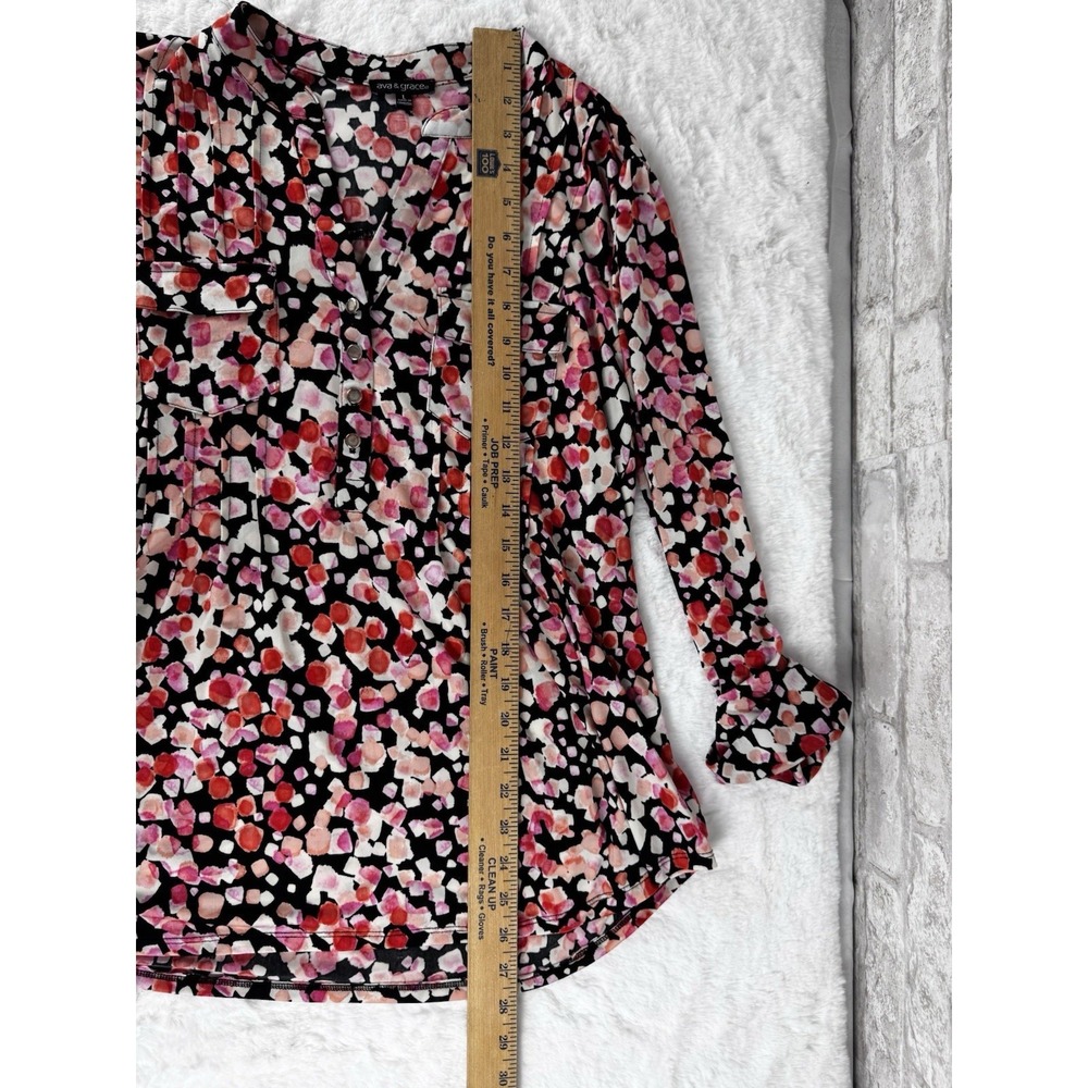 Ava & Grace Pink Orange Floral Popover Top Flowy Stretch Office Size Large - Picture 5 of 8